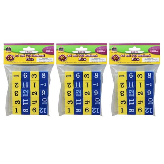 Teacher Created Resources® 3/4" Foam Numbered Dice, 3 Packs of 20
